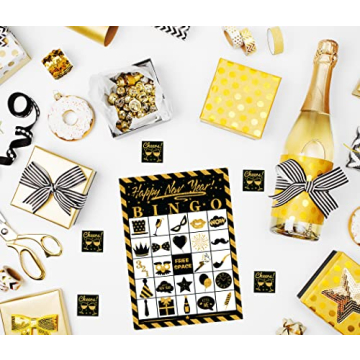 Joy Bang New Years Bingo Cards Games for Kids Adults, 24 Players for Family Friends Large Group, New Years Crafts Activities Party Supplies Favors Gifts for Children