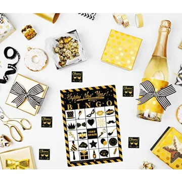 Joy Bang New Years Bingo Cards Games for Kids Adults, 24 Players for Family Friends Large Group, New Years Crafts Activities Party Supplies Favors Gifts for Children
