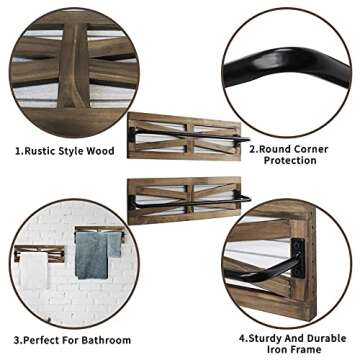 2PCS Rustic Bathroom Towel Racks Wall Mounted Holder