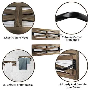 2PCS Rustic Bathroom Towel Racks Wall Mounted Holder