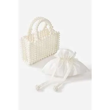 BABEYOND Women Pearl Clutch Purse - Bucket Beaded Bridal Evening Bag Formal Reticulated Bag with Inner Bag for Party Wedding