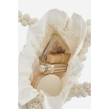 BABEYOND Women Pearl Clutch Purse - Bucket Beaded Bridal Evening Bag Formal Reticulated Bag with Inner Bag for Party Wedding