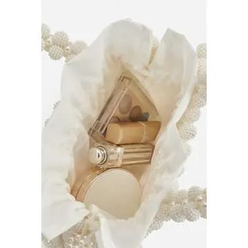 BABEYOND Women Pearl Clutch Purse - Bucket Beaded Bridal Evening Bag Formal Reticulated Bag with Inner Bag for Party Wedding