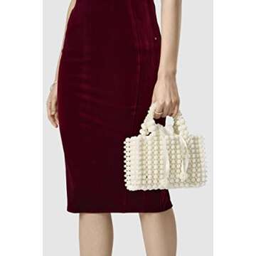 BABEYOND Women Pearl Clutch Purse - Bucket Beaded Bridal Evening Bag Formal Reticulated Bag with Inner Bag for Party Wedding