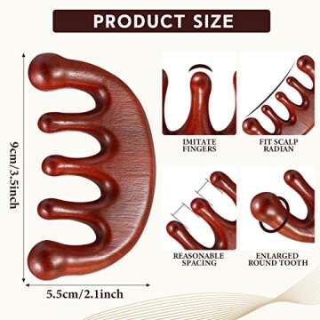 Tanlade 2 Pcs Scalp Gua Sha Comb Sandalwood Scalp Massager Tool Wide Tooth Massage Comb Wooden Head Massager for Women Men Gift for Head, Body, Neck, Hands and Legs