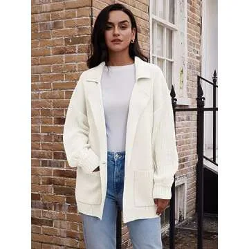 LILLUSORY Fall Cardigan Sweaters Womens Long Open Front Button Knit Color Jacket Chunky Oversized Winter Coats with Pockets