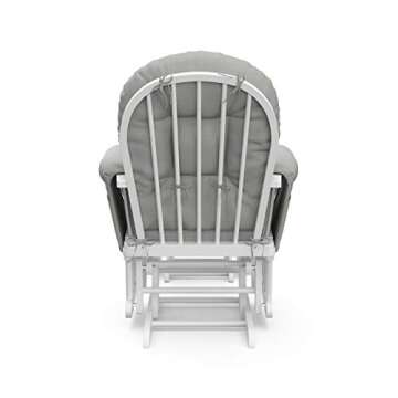 Storkcraft Premium Hoop Glider and Ottoman (White Base, Light Gray Cushion) – Padded Cushions with Storage Pocket, Smooth Rocking Motion, Easy to Assemble, Solid Hardwood Base