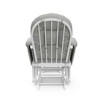 Storkcraft Premium Hoop Glider and Ottoman (White Base, Light Gray Cushion) – Padded Cushions with Storage Pocket, Smooth Rocking Motion, Easy to Assemble, Solid Hardwood Base