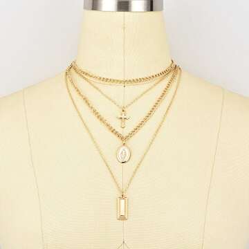 BERYUAN Virgin Mary Necklace Medallion Choker Cross Necklace Statement Short Stylish Choker For Woman Teens Trendy Necklaces vintage gold necklace(Gold)