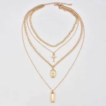 BERYUAN Virgin Mary Necklace Medallion Choker Cross Necklace Statement Short Stylish Choker For Woman Teens Trendy Necklaces vintage gold necklace(Gold)