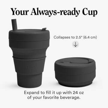 STOJO Collapsible Travel Cup - Reusable To-Go Pocket Size Silicone Bottle for Hot and Cold Drinks - ...
