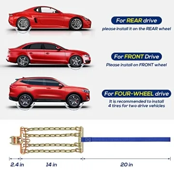 Snow Tire Chains for Car SUV Pickup Trucks, Universal Car Snow Chains, Snow Traction for Tires, Fit for Tire Width 195 205 215 220 225 235 240 245 255 265 - Set of 8