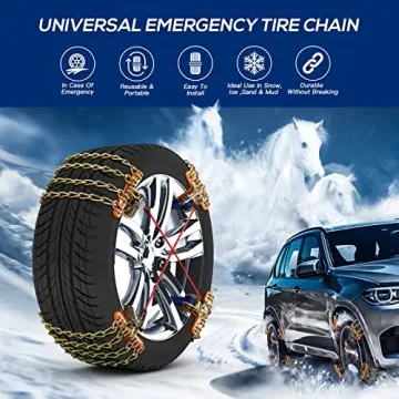 Snow Tire Chains for Car SUV Pickup Trucks, Universal Car Snow Chains, Snow Traction for Tires, Fit for Tire Width 195 205 215 220 225 235 240 245 255 265 - Set of 8