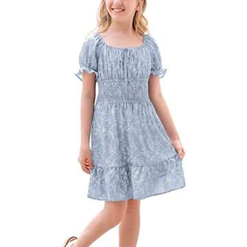 Goranbon Girls' Summer Floral Dress Puff Sleeve Style