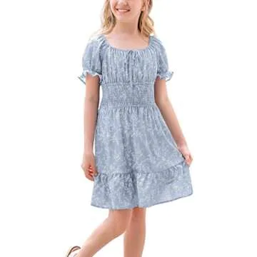 Goranbon Girls' Summer Floral Dress Puff Sleeve Style