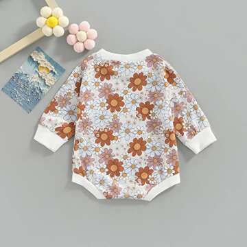 Amiblvowa Baby Girl Spring Bubble Romper Vintage Floral Long Sleeve Sweatshirt Bodysuit Newborn Infant Easter Day Outfit Clothes