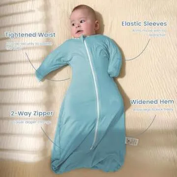 ZIGJOY Shark-Fin Transition Swaddle - 0.5 Tog Rayon Made from Bamboo Sleep Sack Transitional Swaddle Sack Baby Wearable Blanket with 2-Way Zipper, Blue, 3-6 Months