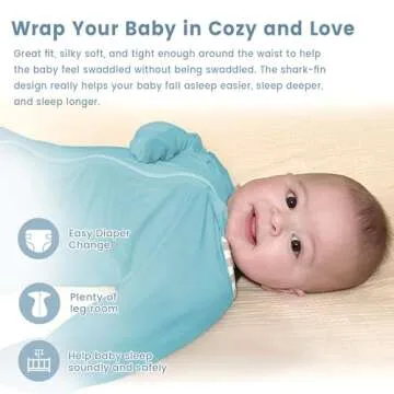 ZIGJOY Shark-Fin Transition Swaddle - 0.5 Tog Rayon Made from Bamboo Sleep Sack Transitional Swaddle Sack Baby Wearable Blanket with 2-Way Zipper, Blue, 3-6 Months