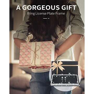 AUJEN Sparkly Rhinestone License Plate Frame - Stylish Stainless Steel Accessory