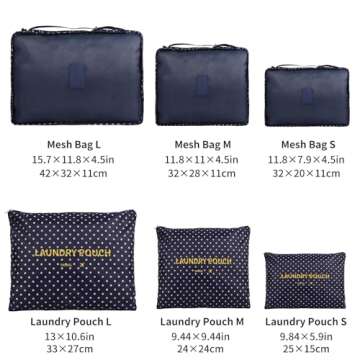 jealkip Travel Packing Cubes Lightweight,6 Set Luggage Organizers for Suitcase,Travel Accessories Bags for Clothes Shoes Electronics Cosmetics Toiletries Navy Point