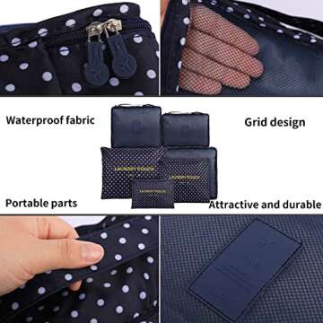 jealkip Travel Packing Cubes Lightweight,6 Set Luggage Organizers for Suitcase,Travel Accessories Bags for Clothes Shoes Electronics Cosmetics Toiletries Navy Point