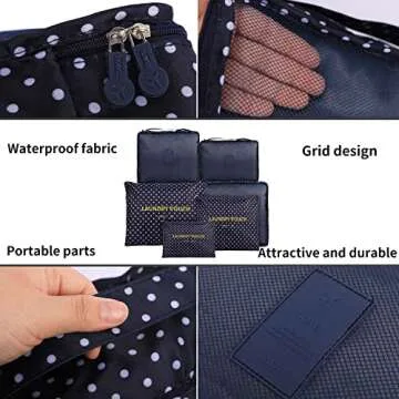 jealkip Travel Packing Cubes Lightweight,6 Set Luggage Organizers for Suitcase,Travel Accessories Bags for Clothes Shoes Electronics Cosmetics Toiletries Navy Point