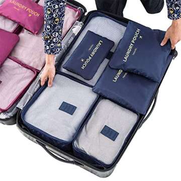 jealkip Travel Packing Cubes Lightweight,6 Set Luggage Organizers for Suitcase,Travel Accessories Bags for Clothes Shoes Electronics Cosmetics Toiletries Navy Point