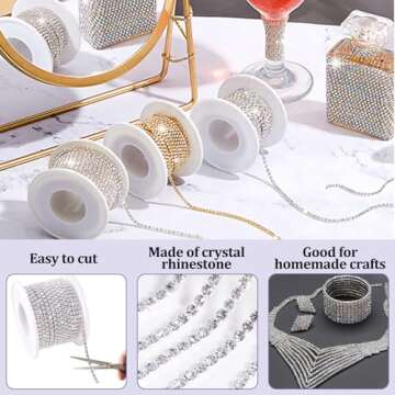 Blinginbox 10 Yards Crystal Rhinestone Trim Ribbon Close Chain for Sewing Bedazzling SS16 Jewels for Crafting Wedding Party DIY Decoration Shoe Vases 0.15inches 4mm Sliver Base with Clear Diamonds