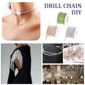 Blinginbox 10 Yards Crystal Rhinestone Trim Ribbon Close Chain for Sewing Bedazzling SS16 Jewels for Crafting Wedding Party DIY Decoration Shoe Vases 0.15inches 4mm Sliver Base with Clear Diamonds