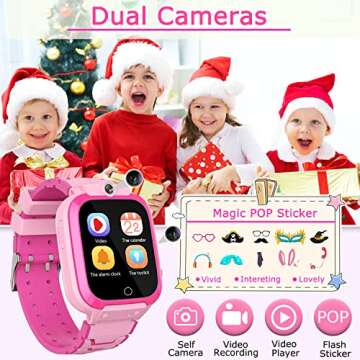 Kids Smart Watch for Toys for 3-10 Year Old Girls, 1.44" HD Touch Screen with 24 Puzzle Games Music Player Dual Camera 12/24 hr Pedometer Flashlight Birthday Gift for Age 5 6 7 8