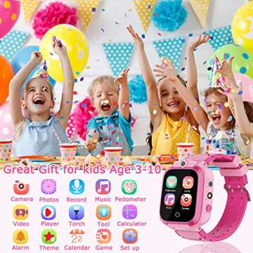 Kids Smart Watch for Toys for 3-10 Year Old Girls, 1.44" HD Touch Screen with 24 Puzzle Games Music Player Dual Camera 12/24 hr Pedometer Flashlight Birthday Gift for Age 5 6 7 8