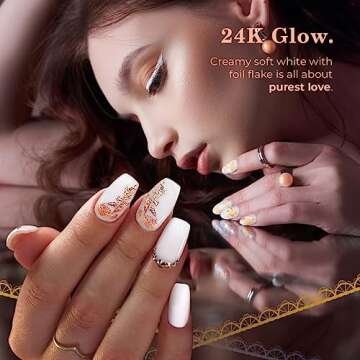 PrettyDiva Dip Powder for Nails Milky White Dip Powder - 24K Glow Dip Nail Powder, 1Oz Milky White with Gold Foil Flakes Marble Dip Powder for Salon Manicure