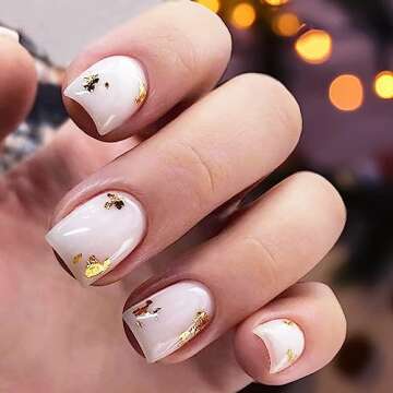 PrettyDiva Dip Powder for Nails Milky White Dip Powder - 24K Glow Dip Nail Powder, 1Oz Milky White with Gold Foil Flakes Marble Dip Powder for Salon Manicure