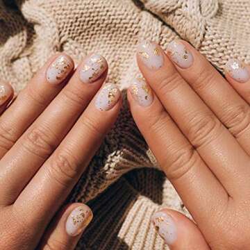 PrettyDiva Dip Powder for Nails Milky White Dip Powder - 24K Glow Dip Nail Powder, 1Oz Milky White with Gold Foil Flakes Marble Dip Powder for Salon Manicure