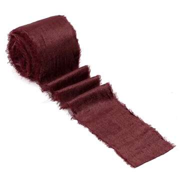 HUIHUANG Burgundy Velvet Ribbon 2 inch Frayed Silk Velvet Fringe Ribbon for Flower Bouquet, Gift Wrapping, Invitations, Holiday Christmas Decor, Wedding Bridal Shower Decor-3 Yards