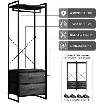 Sorbus Clothing Rack with Drawers - Clothes Stand Dresser - Wood Top, Steel Frame, & Fabric Drawers - Tall Closet Storage Organizer - Stand Alone Garment Rack for Hanging Shirts, Dresses, & Jackets