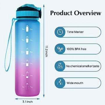 EYQ 32 oz Water Bottle with Times Marker, Carry Strap, Leak-Proof Tritan BPA-Free, Ensure You Drink ...