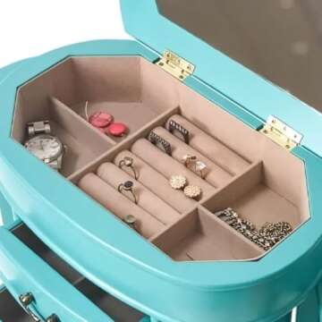 Hives & Honey Daphne Oval Glass Turquoise Jewelry Chest Jewelry Organizer Box Case Mirrored Storage