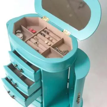 Hives & Honey Daphne Oval Glass Turquoise Jewelry Chest Jewelry Organizer Box Case Mirrored Storage