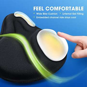 ANZOME Bike Seat Cushion, Exercise Bike Seat Cover, Wide Foam & Extra Soft Gel Bike Seat Cushion for Women Men Everyone, Fits Cruiser and Stationary Bikes, Indoor Cycling(Waterproof Case Included)
