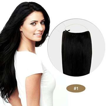 PARAHAIR Secret Halo Hair Extensions Headband Full Head Straight Invisible Wire Hairpieces for Women No Clips Synthetic Hair 22'' Jet Black(#1)
