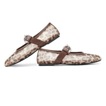 Gothictor Leopard Mesh Mary Jane Flats for Women - Chic Comfort in Every Step
