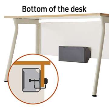 TAP-UP Cable Box, Desk Mounted Cable Management Box, Cord Organizer - Easy to Install Without Drilling Any Holes to Your Desk (Grey)