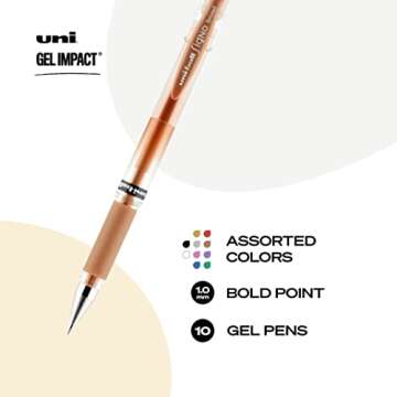 Uni-Ball Signo 207 Impact Stick Gel Pen, 10 Assorted Pens, 1.0mm Bold Point Gel Pens| Office Supplie...