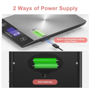 CROWNFUL Food Scale - Rechargeable 304 Stainless Steel Digital Kitchen Scale Upto 33lb Weight Grams ...