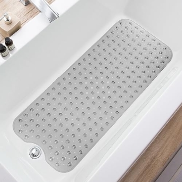 TEESHLY Extra Long Non-Slip Bath Mat with Drain Holes and Suction Cups, 39 x 16 Inch Mat for Bathtub...