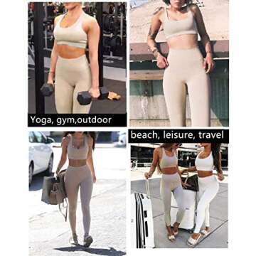 Jetjoy Exercise Outfits for Women 2 Pieces Ribbed Seamless High Waist Yoga Summer Outfits Sports Gym Tracksuits Sweatsuits