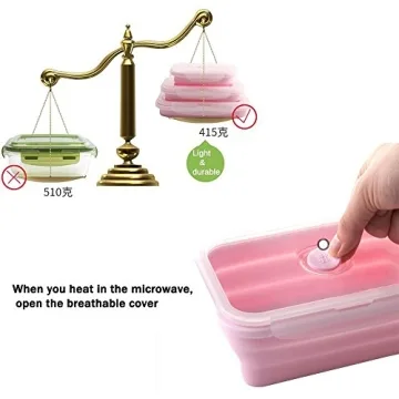 Keweis Silicone Lunch Box Bento Box, Collapsible Folding Food Storage Container with Lids, Kitchen Microwave Freezer and Dishwasher Safe, Set of 3, (Pink)