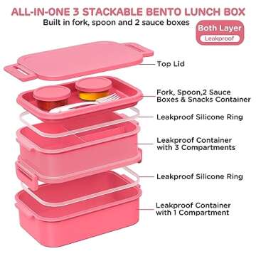 DaCool Adults Bento Box Lunch Box - Stackable All-in-One Leakproof Bento Lunch Box for Adults Women ...