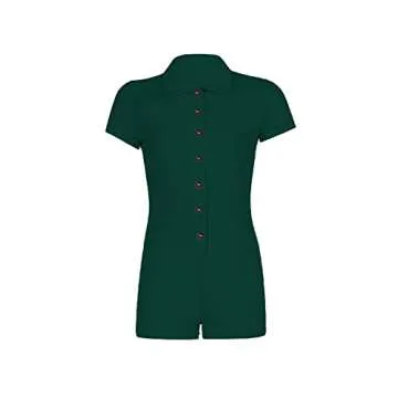 LYANER Women's Collar Button Front Short Sleeve One Piece Romper Playsuit Bodysuits Dark Green Small